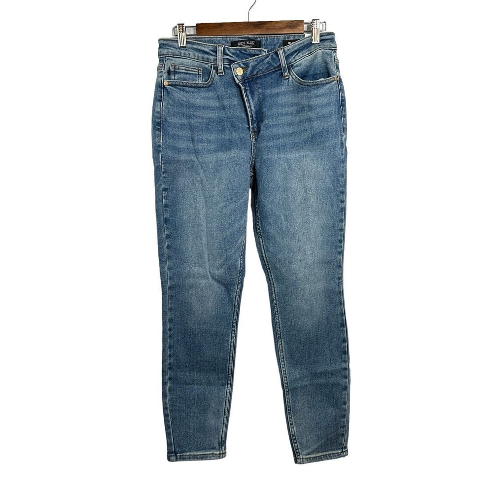 JUDY BLUE Cross Over Jeans Women Relaxed Fit High Rise‎ Med Wash JB88627 7/28